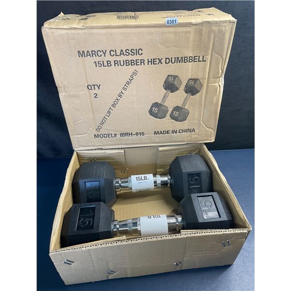 Marcy Classic 2-Pack of 15LB Rubber Hex Dumbbells (30LBS TOTAL) For Exercise/Fitness - New in Box!