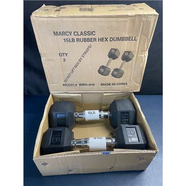 Marcy Classic 2-Pack of 15LB Rubber Hex Dumbbells (30LBS TOTAL) For Exercise/Fitness - New in Box!