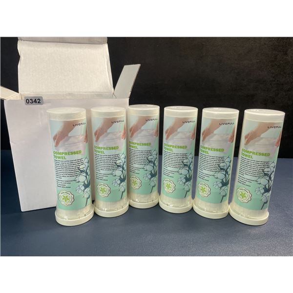 6-Pack Livefull Compressed Towels (20pcs Per Tube) Disposable Compressed Towels (11" x 9.45") New