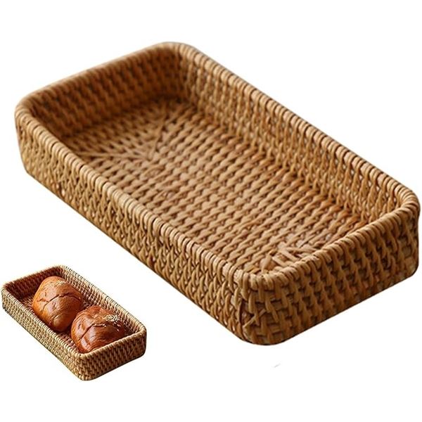 Lot of 4 Rattan Rectangle Trays for Counter, Bathroom, Vanity - Decorative Trays (8" x 4") New