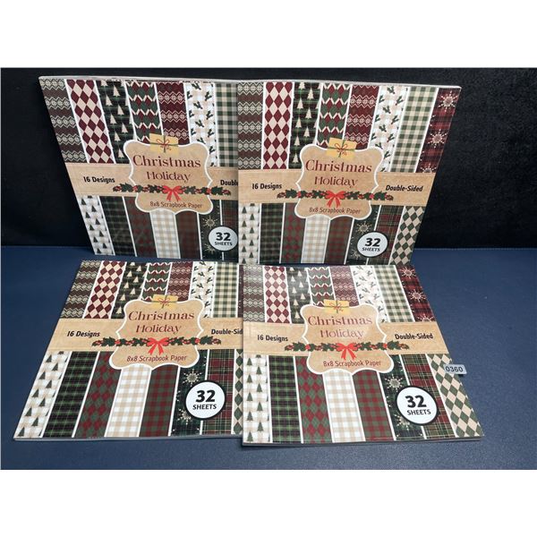 Lot of 4 Christmas Holiday Scrapbook Paper Pads (32 Sheets Each) 16 Designs, 8" x 8" - New