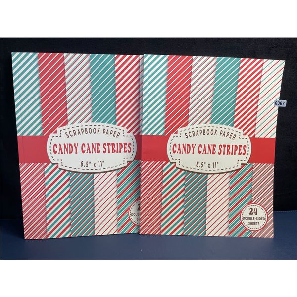 2 Candy Cane Stripes Christmas Scrapbook Paper Books; 24 Per Pack (Large 8.5" x 11" Sheets) New