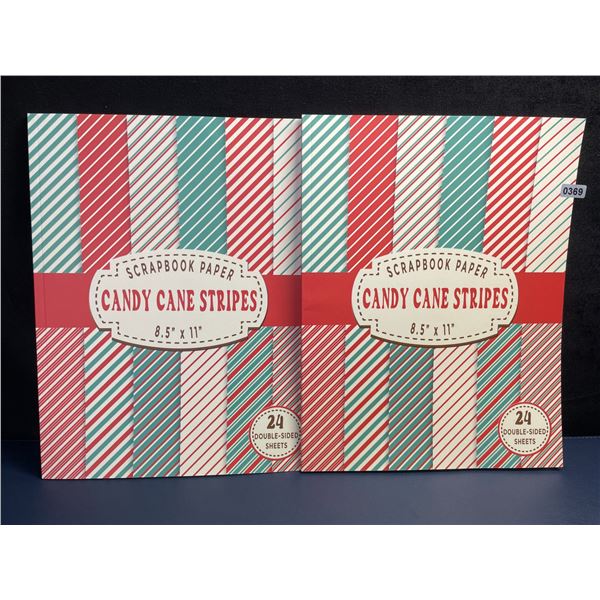 2 Candy Cane Stripes Christmas Scrapbook Paper Books; 24 Per Pack (Large 8.5" x 11" Sheets) New