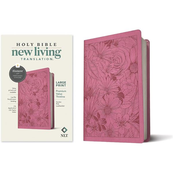 NLT Large Print Holy Bible New Living Translation - Garden Pink Leather-Like Design - Brand New