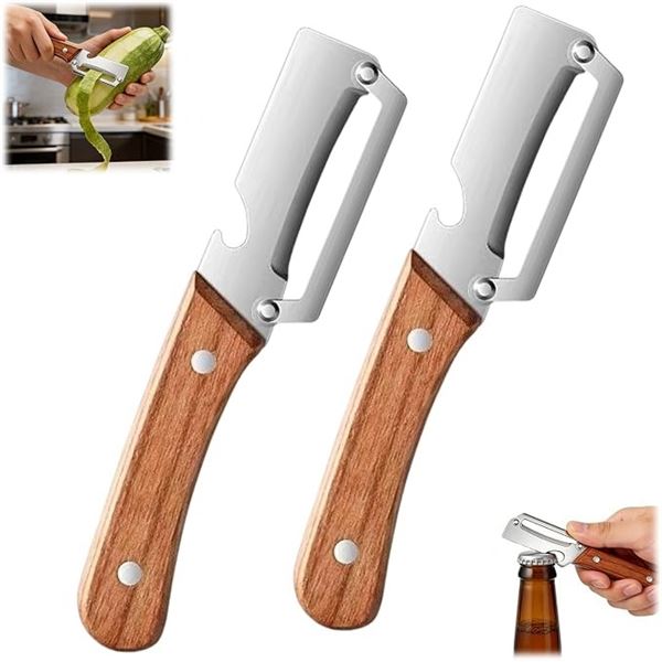 Lot of 6 Multi-Function Premium Vegetable Peelers w/ Wood Handle & Bottle Opener - New
