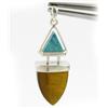 Image 1 : 25ct Tiger Eye & Turquoise Pendant Super Sparkler With Sterling (JEW-1731)