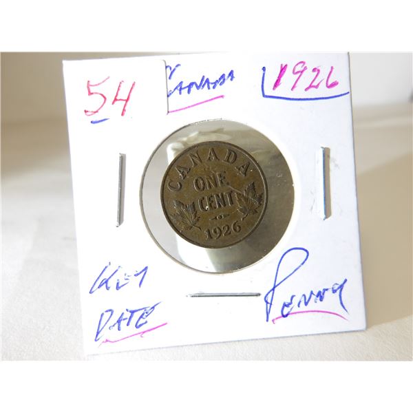 1926 CANADA KEY DATE PENNY