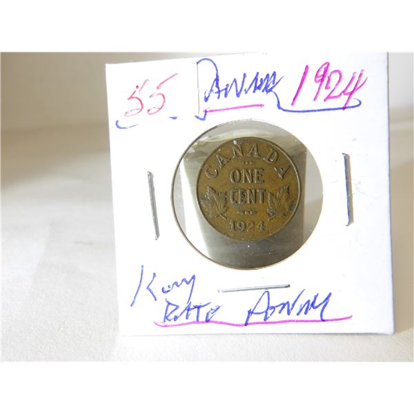 1924 CANADA KING GEORGE V KEY DATE CANADA PENNY