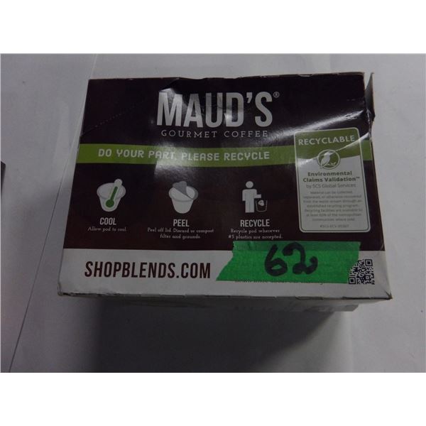 SHELF PULLS (AS IS):  MAUDS DARK ROAST COFFEE (24 K-CUPS) - BOX