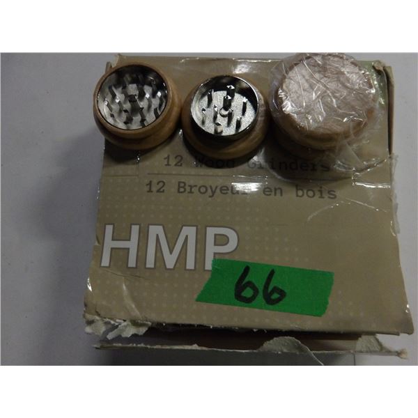 SHELF PULLS (AS IS):  BOX C/W 12 WOOD HERB GRINDERS (MSRP $13.99 EACH)