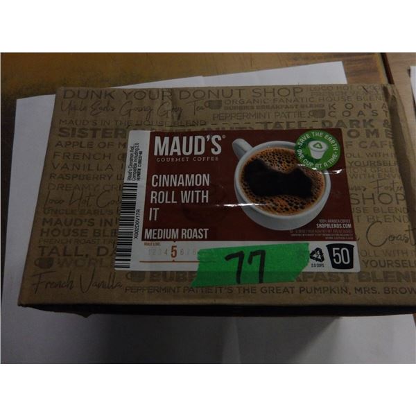 SHELF PULLS (AS IS):  MAUDS CINNAMON MEDIUM ROAST COFFEE (50 K-CUPS) - BOX