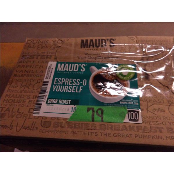 SHELF PULLS (AS IS):  MAUDS DARK ROAST EXPRESS YOURSELF COFFEE (#10 ROAST) (100 K-CUPS) - BOX