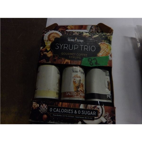 SHELF PULLS (AS IS):  BOX C/W 3 BOTTLES OF COFFEE SYRUP (VANILLA, MOCHA & SALTED CARAMEL)