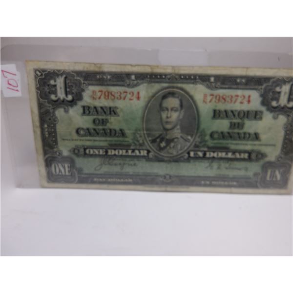 1937 BANK OF CANADA KING GEORGE VI $1 BILL
