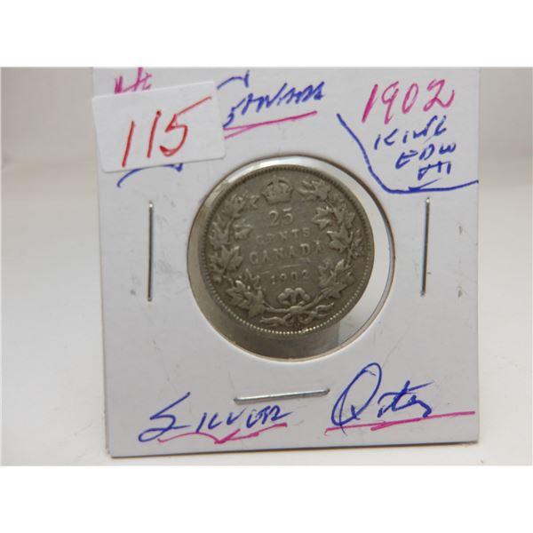 1902 CANADA KING EDWARD VII SILVER QUARTER