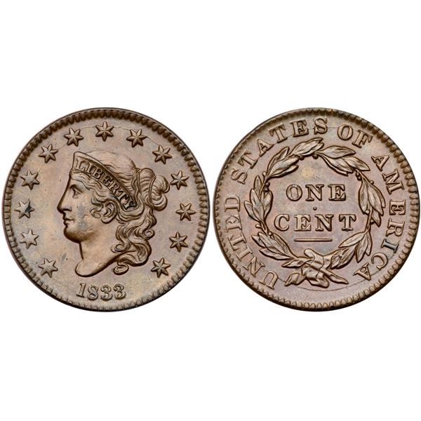 1833 N-5 R1 Repunched 8 AU58