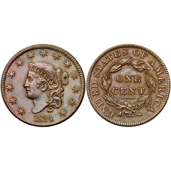 1834 N-1 R1 Large Stars, Small 8, Medium Letters AU55+