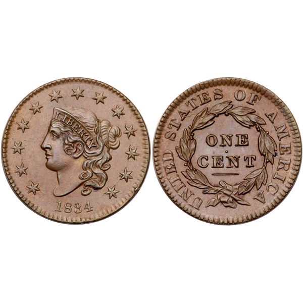 1834 N-2 R1 Small 8, Large Stars, Medium Letters MS60