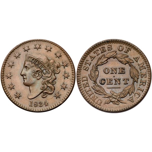 1834 N-2 R1 Small 8, Large Stars, Medium Letters AU50+