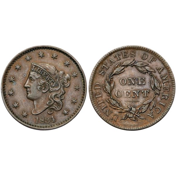1834 N-4 R2 Large 8, Small Stars, Medium Letters VF35