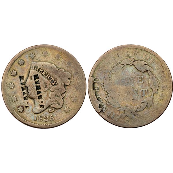 1835 N-4 R4+ Head of 1834 G5 but Counterstamped J. SPEAR