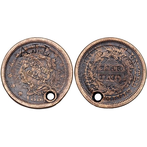 1851 Large cent w/ Half Cent Brockage