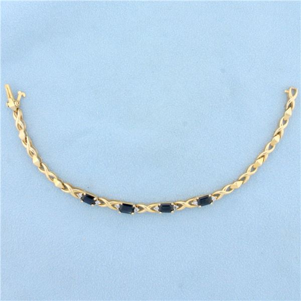 Natural Sapphire and Diamond Tennis Bracelet in 14K Yellow Gold