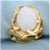 Image 1 : White Jade Solitaire Serenity Ring in 14K Yellow Gold