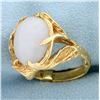 Image 2 : White Jade Solitaire Serenity Ring in 14K Yellow Gold