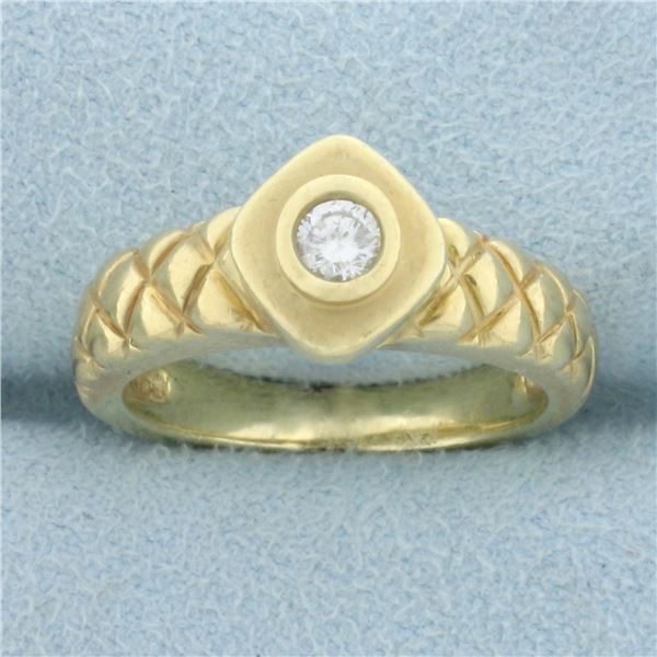 Unique Quilted Design Diamond Solitaire Ring in 14K Yellow Gold
