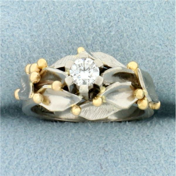 Designer Claës Giertta Modernist Diamond Ring in 18K White and Yellow Gold