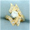 Image 1 : Designer Abstract Modern Design Engagement Ring in 14K Yellow Gold