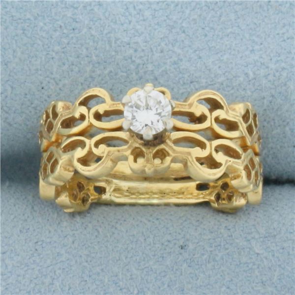 Unique Diamond Cut Out Design Engagement Ring in 18K Yellow Gold