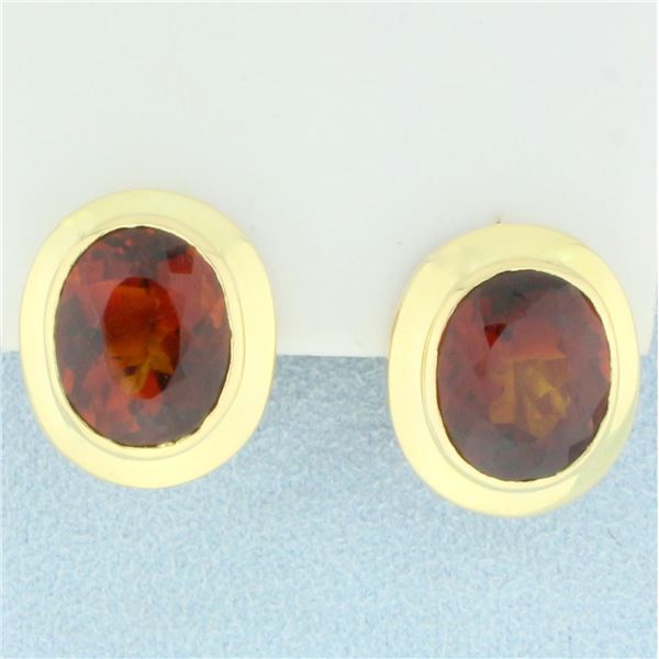 Bezel Set Citrine Stud Earrings in 18K Yellow Gold
