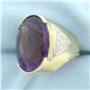 Image 2 : 30CT Amethyst and Diamond Statement Ring in 14K Yellow Gold