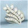 Image 1 : Nature Leaf Design Diamond Ring in 14K White Gold
