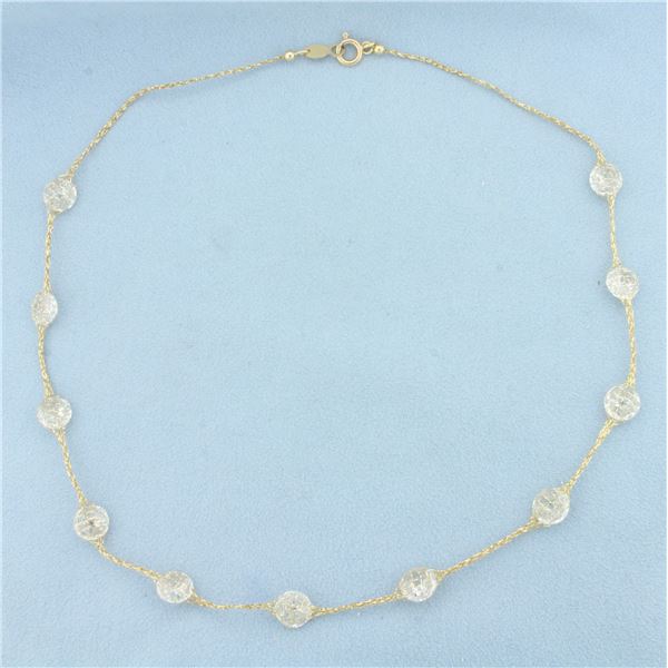 Italian CZ Disco Ball Station Necklace in 14k Yellow Gold