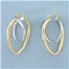 Image 2 : Abstract Heart Hoop Earrings in 14k White and Yellow Gold