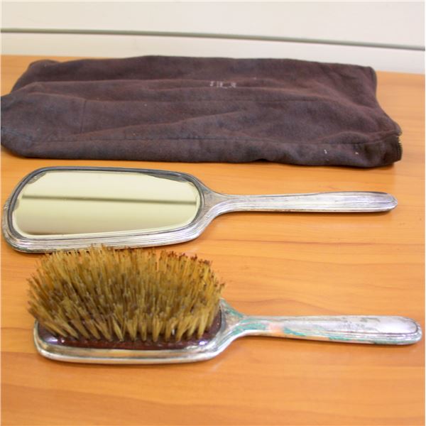 Antique Edwardian R. Blackington Sterling Silver Hairbrush Hand Mirror Vanity Set