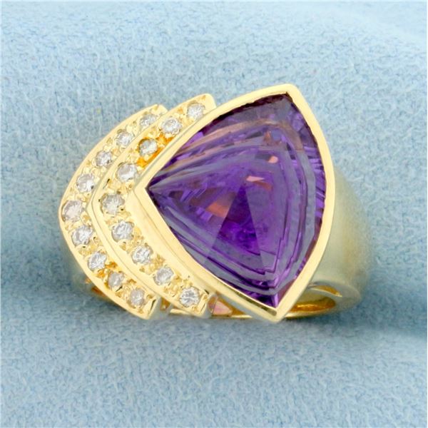 Designer Fancy Amethyst And Diamond Ring in 14k Yellow Gold
