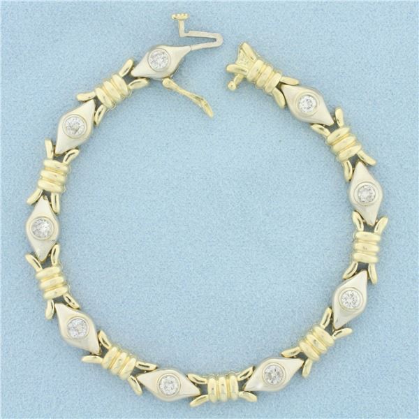 Diamond Evil Eye Design Two Tone Bracelet in 14k Yellow and White Gold