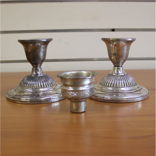 Fisher Silversmiths Hurricane Lamp Candlestick Holders Set of 2 in .925 Sterling Silver