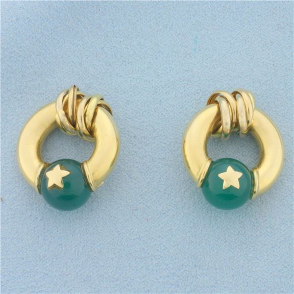 Vintage Star Crystal Ball Bead Hoop Earring Enhancers in 14k Yellow Gold