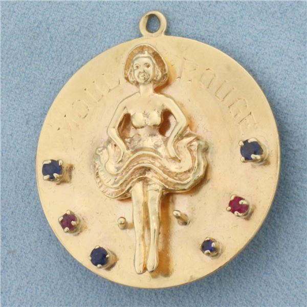 Large French Moulin Rouge Cancan Dancer Pendant in 14k Yellow Gold