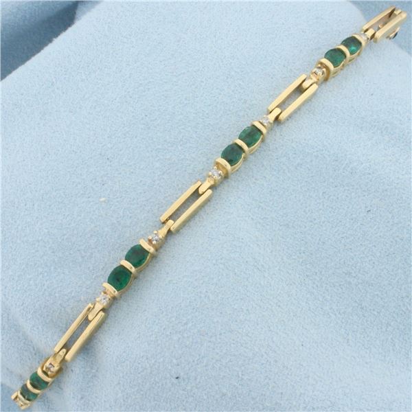 Emerald and Diamond Bracelet in 14k Yellow Gold