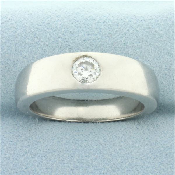 Mens Pipe Cut Solitaire Diamond Wedding Ring in Palladium