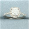 Image 1 : Diamond Halo Engagement Ring in 14k White Gold