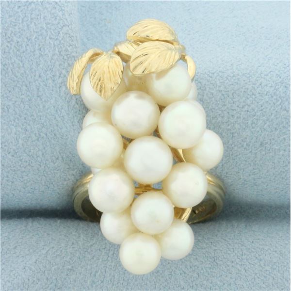 Cultured Akoya Pearl Grape Cluster Ring in 14k Yellow Gold