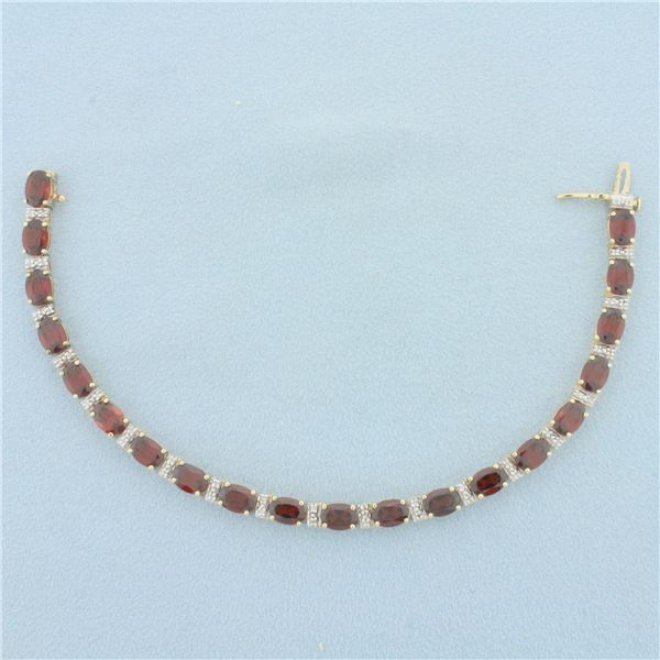 Garnet and Diamond Tennis Bracelet in 14k Yellow Gold