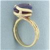Image 3 : Lab Purple Sapphire Nature Design Ring in 14k Yellow Gold